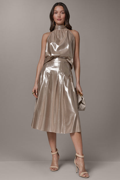 METALLIC MIDI A-LINE SKIRT - Snow Petal Multi
