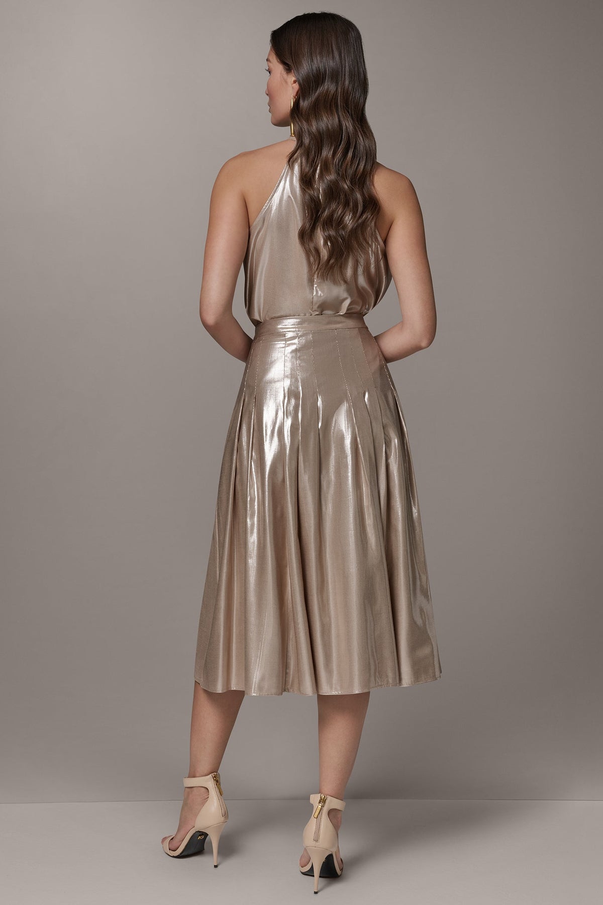 METALLIC MIDI A-LINE SKIRT - Snow Petal Multi