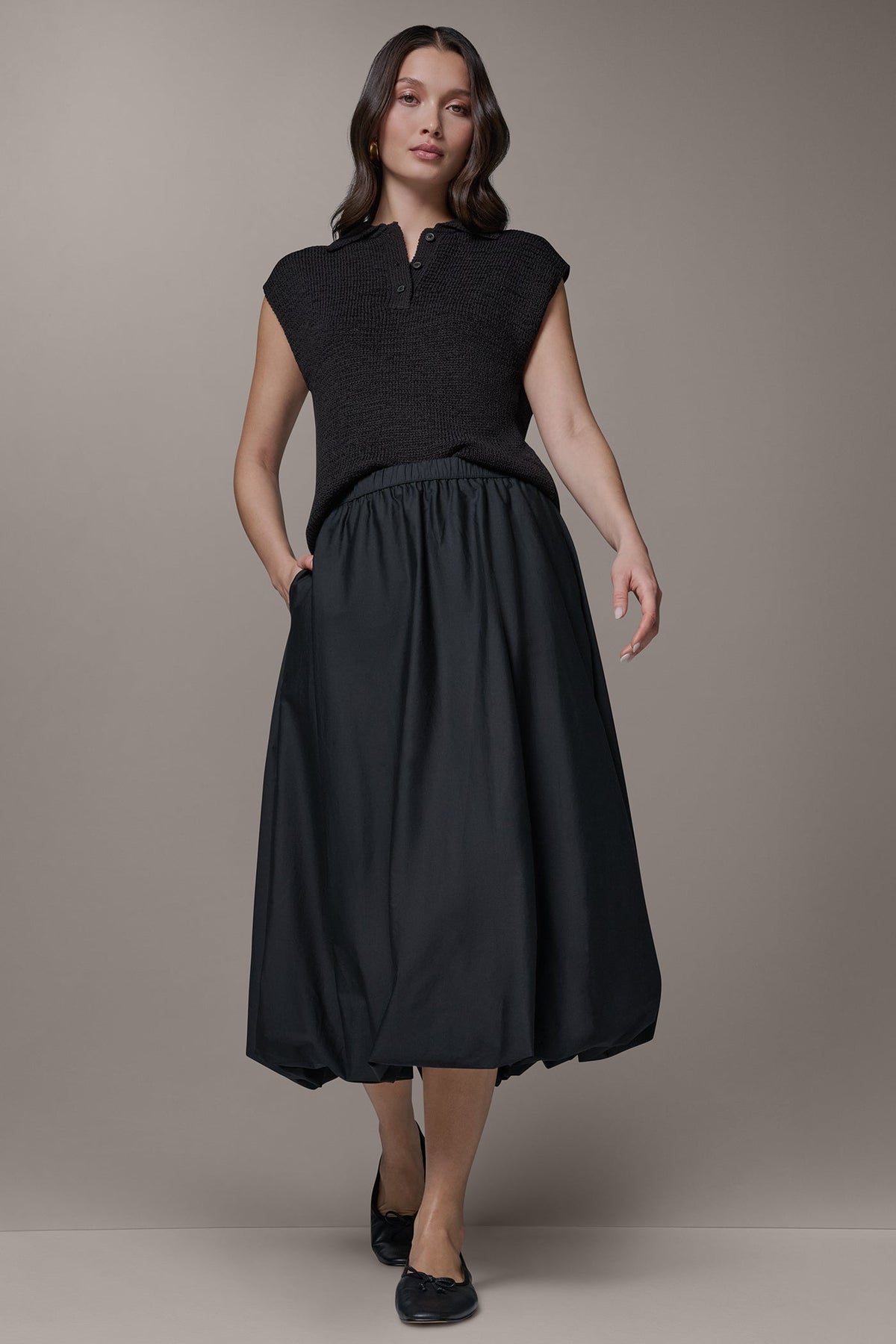 MIDI BUBBLE SKIRT - Black