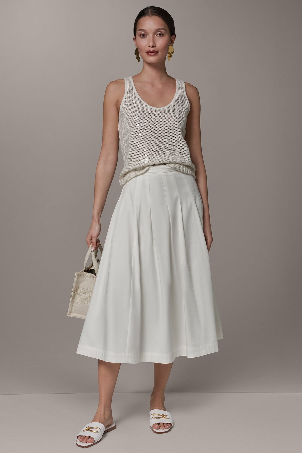 MIDI A-LINE SKIRT - Cream