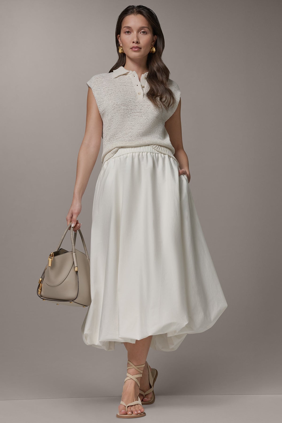 MIDI BUBBLE SKIRT - Cream