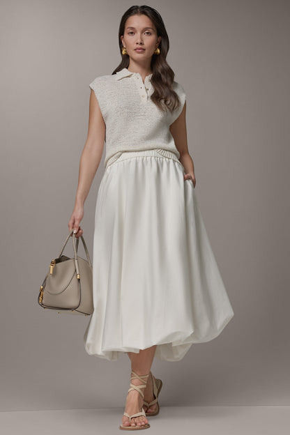 MIDI BUBBLE SKIRT - Cream