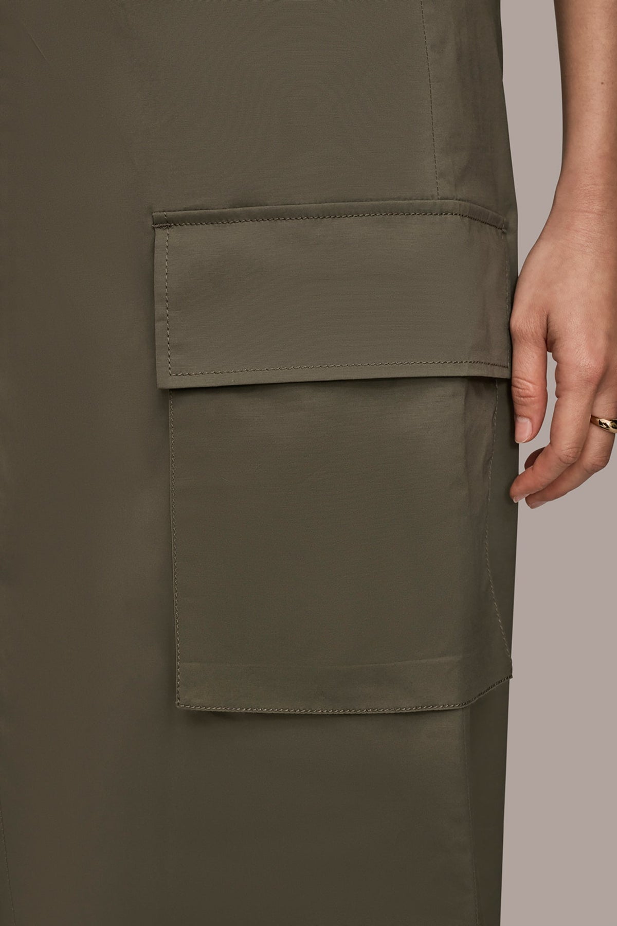 ASYMMETRIC MIDI WRAP CARGO SKIRT - KHAKI GREEN