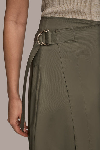 ASYMMETRIC MIDI WRAP CARGO SKIRT - KHAKI GREEN