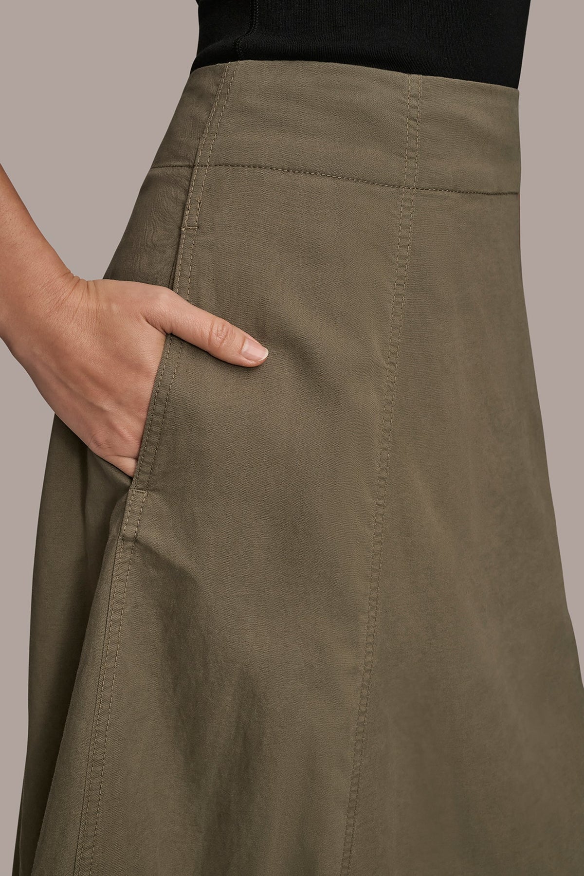 BRUSHED MIDI PANEL TRUMPET SKIRT - KHAKI GREEN