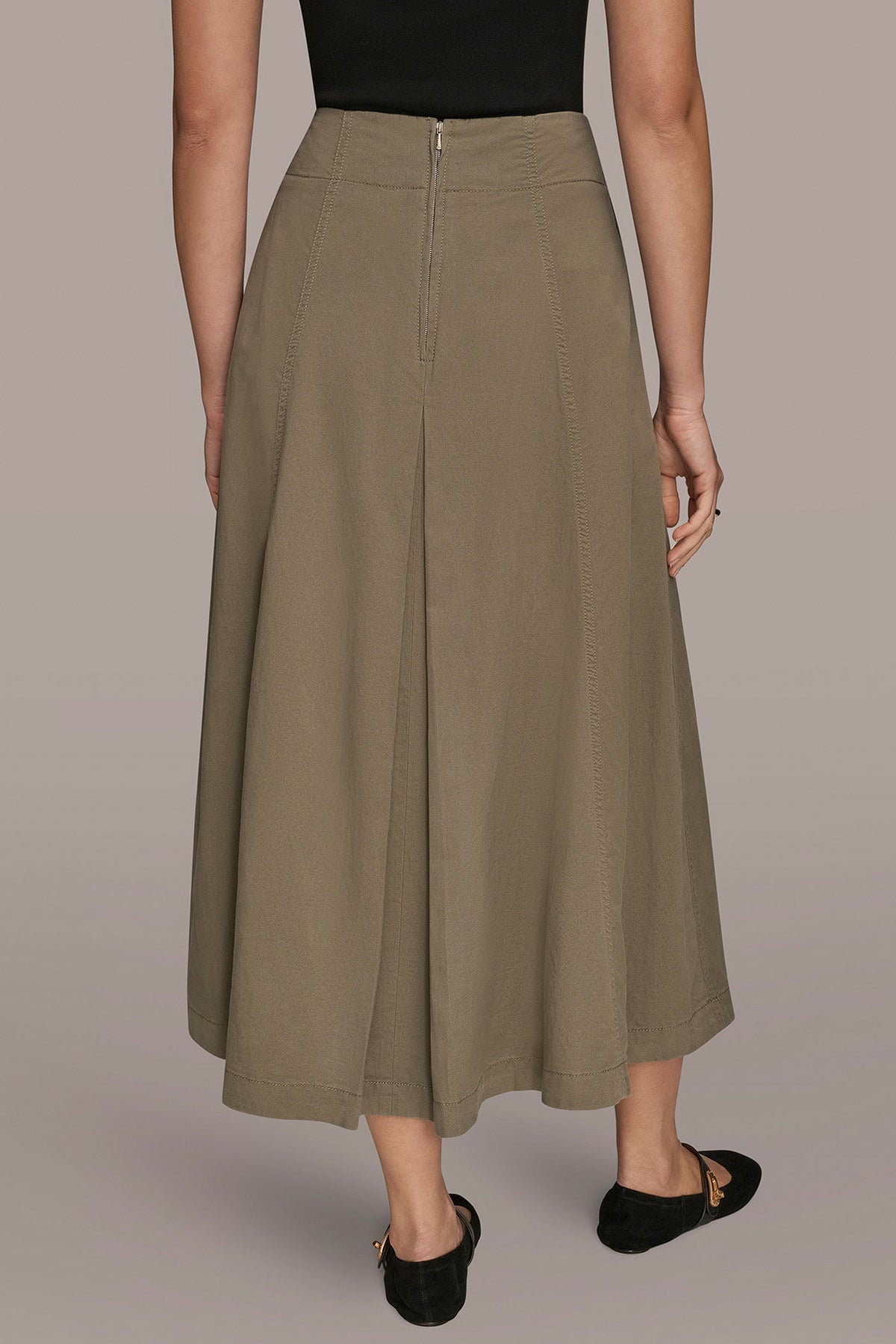BRUSHED MIDI PANEL TRUMPET SKIRT - KHAKI GREEN