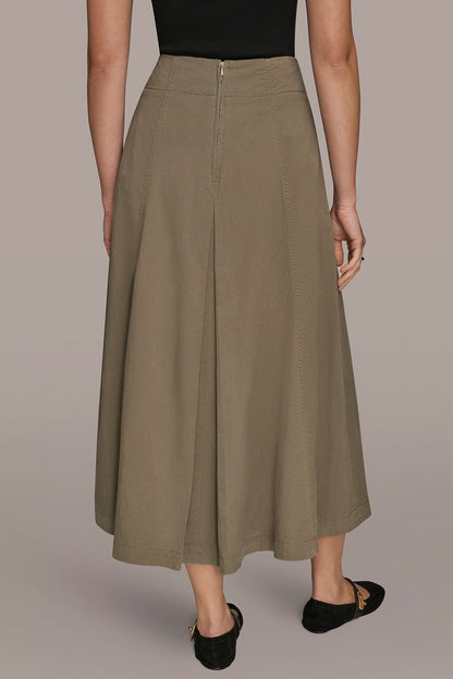BRUSHED MIDI PANEL TRUMPET SKIRT - KHAKI GREEN