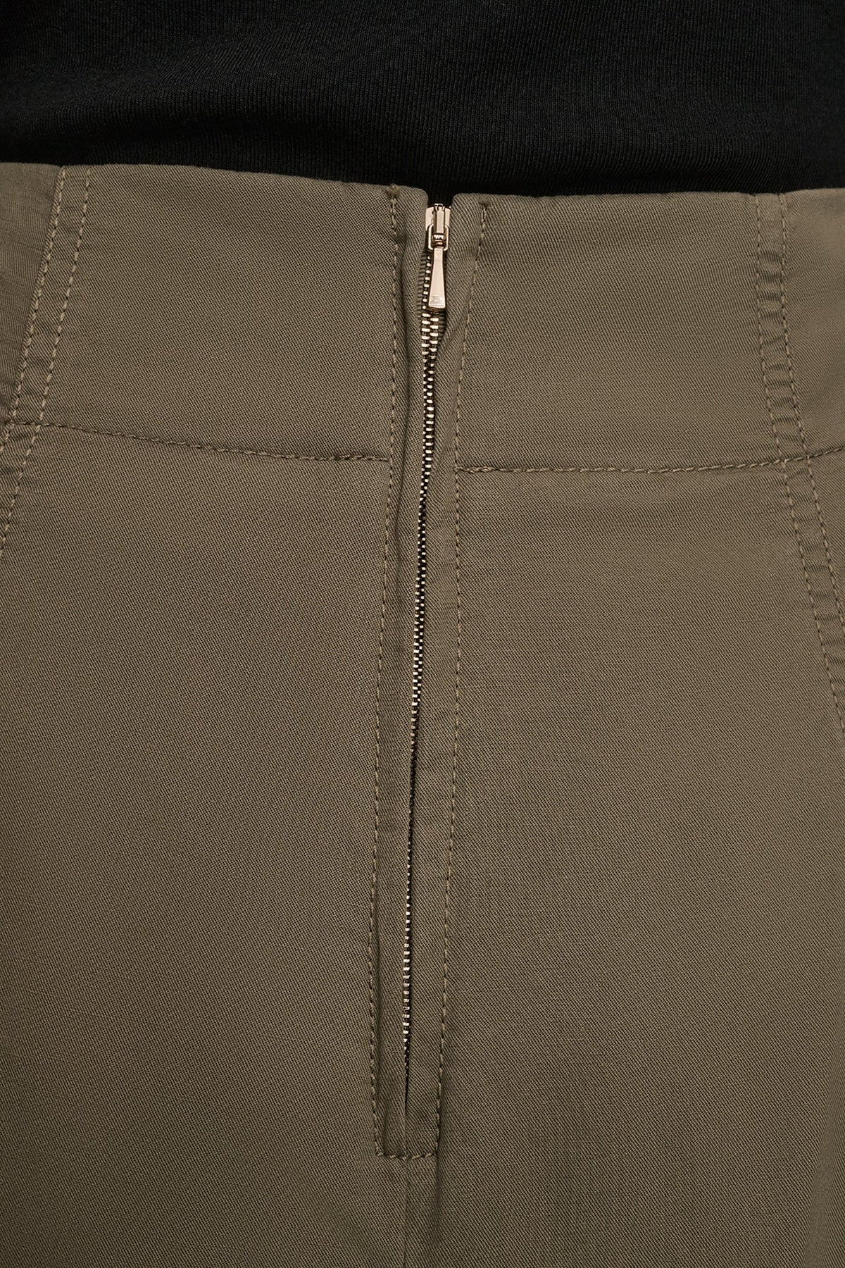 BRUSHED MIDI PANEL TRUMPET SKIRT - KHAKI GREEN