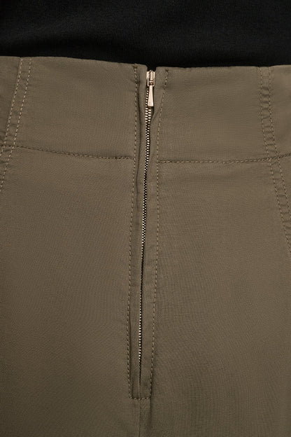BRUSHED MIDI PANEL TRUMPET SKIRT - KHAKI GREEN
