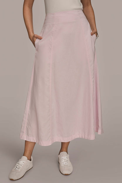 BRUSHED MIDI PANEL TRUMPET SKIRT - PINK WISTERIA