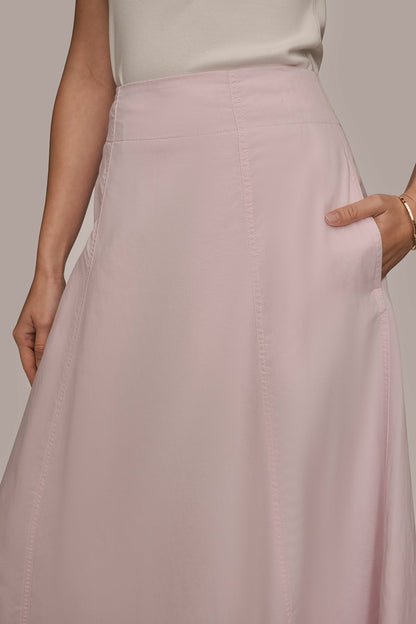 BRUSHED MIDI PANEL TRUMPET SKIRT - PINK WISTERIA