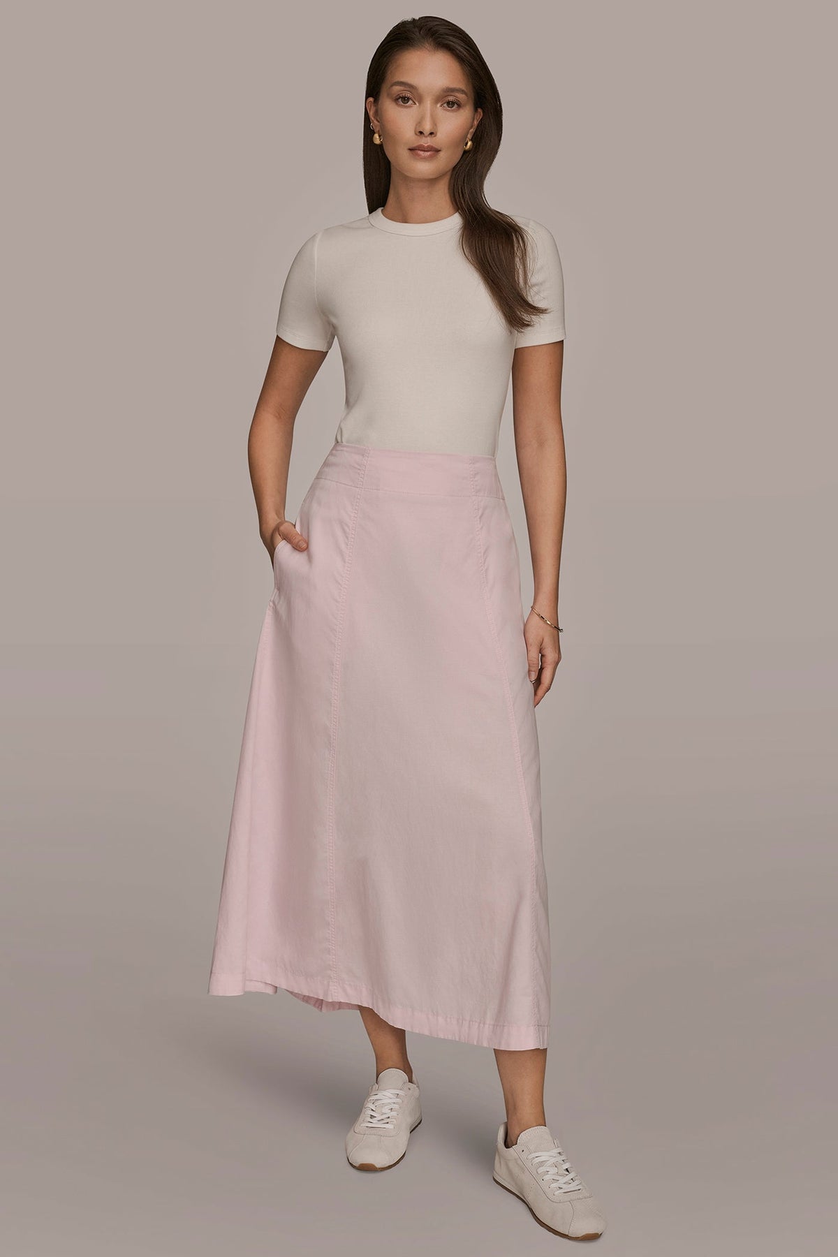 BRUSHED MIDI PANEL TRUMPET SKIRT - PINK WISTERIA