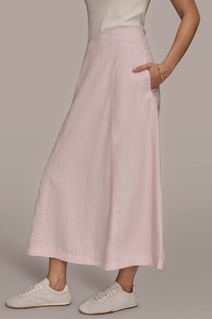 BRUSHED MIDI PANEL TRUMPET SKIRT - PINK WISTERIA