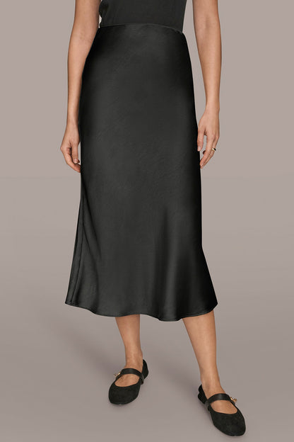 SATIN MIDI A-LINE SKIRT - Black