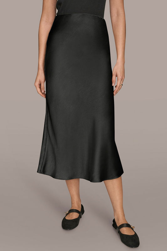 SATIN MIDI A-LINE SKIRT - Black
