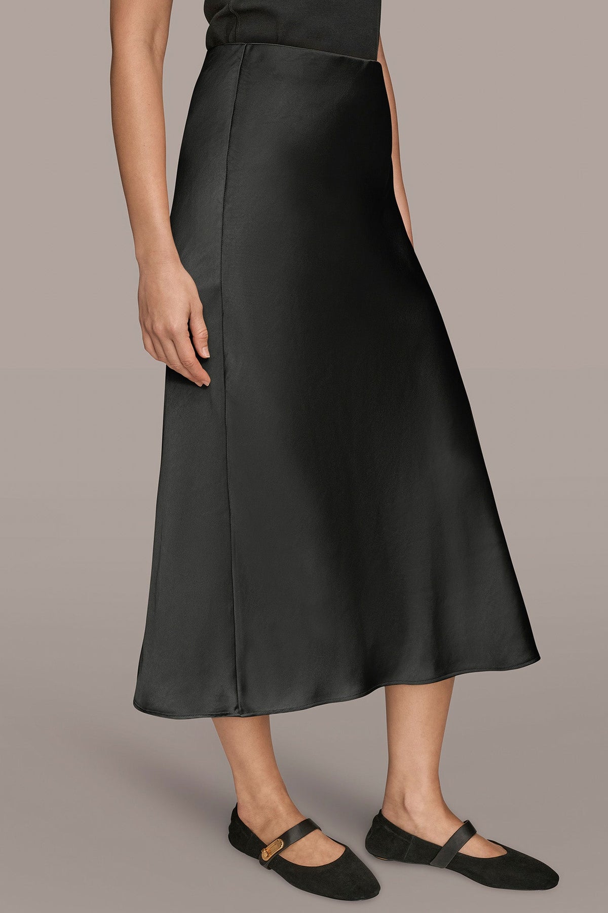 SATIN MIDI A-LINE SKIRT - Black