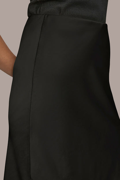 SATIN MIDI A-LINE SKIRT - Black