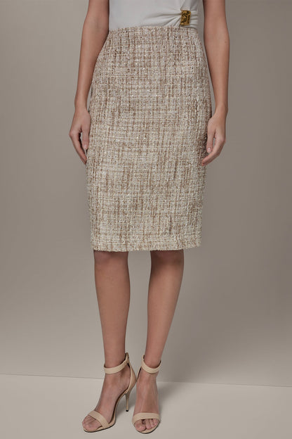SEQUIN TWEED MIDI SUIT PENCIL SKIRT - Dark Cream Multi