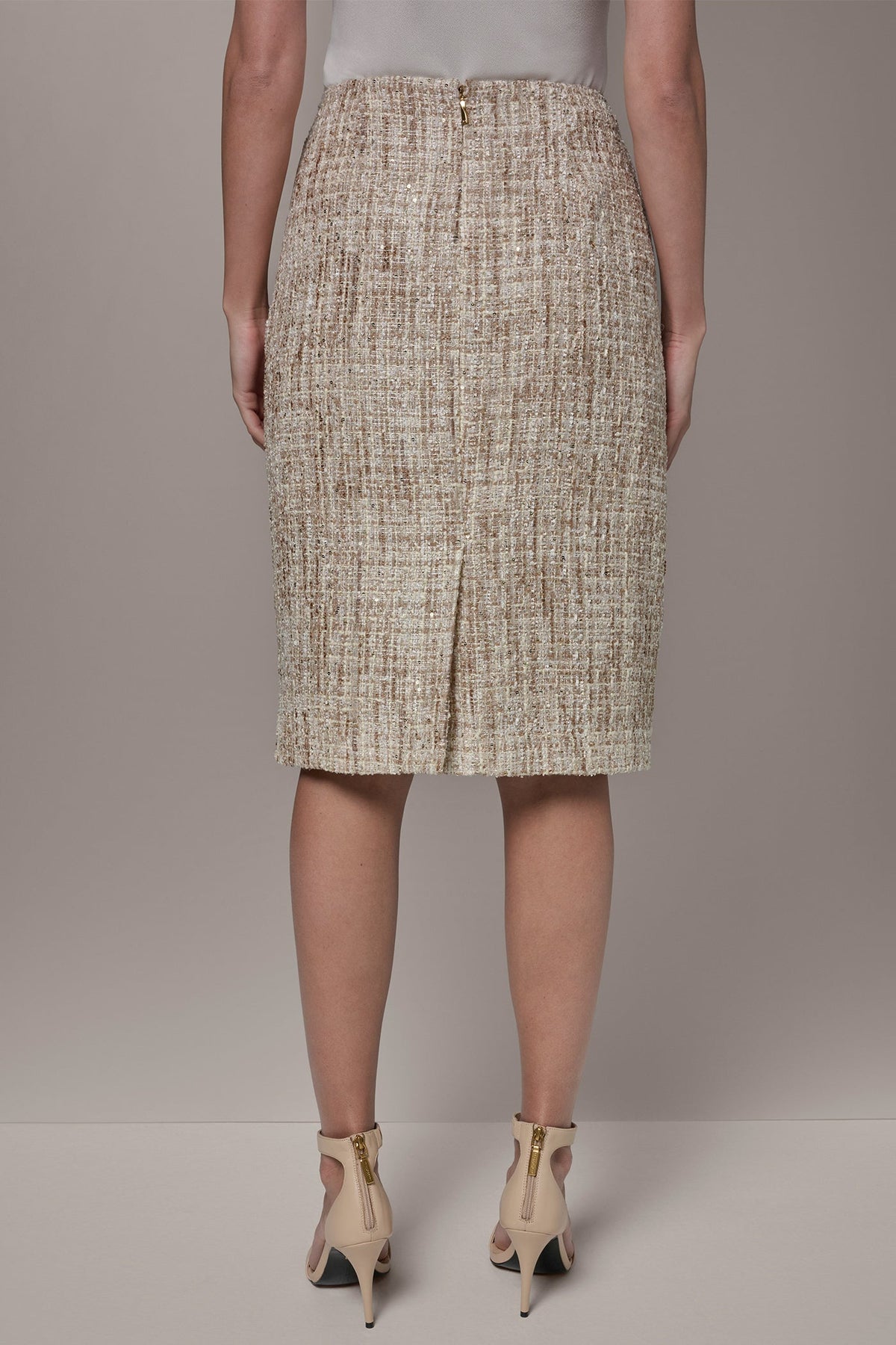 SEQUIN TWEED MIDI SUIT PENCIL SKIRT - Dark Cream Multi
