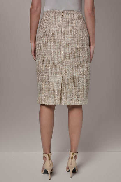 SEQUIN TWEED MIDI SUIT PENCIL SKIRT - Dark Cream Multi