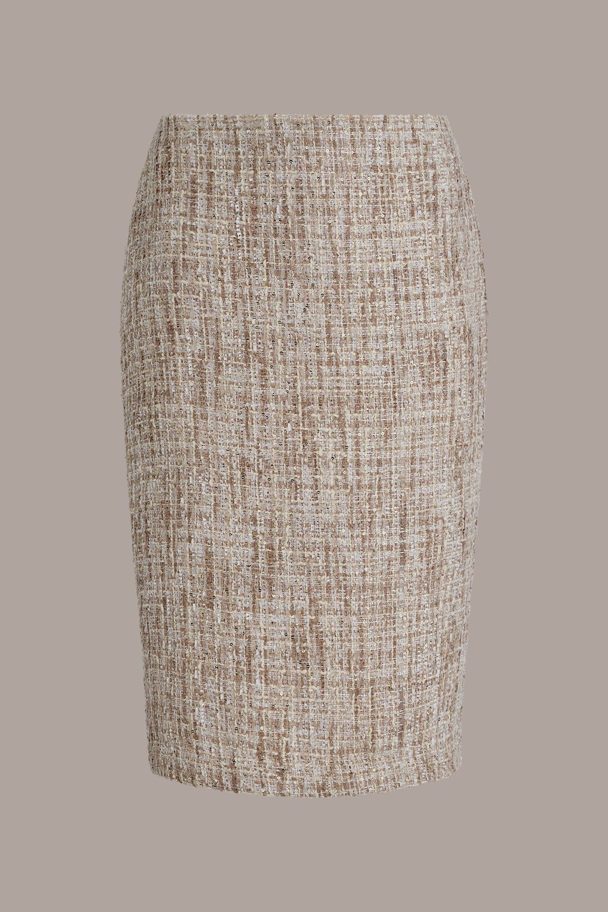 SEQUIN TWEED MIDI SUIT PENCIL SKIRT - Dark Cream Multi