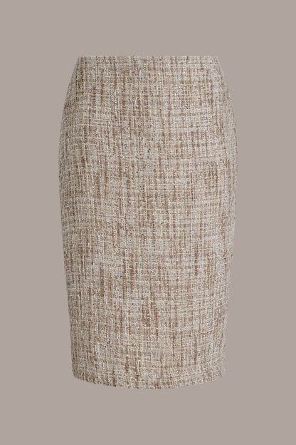 SEQUIN TWEED MIDI SUIT PENCIL SKIRT - Dark Cream Multi
