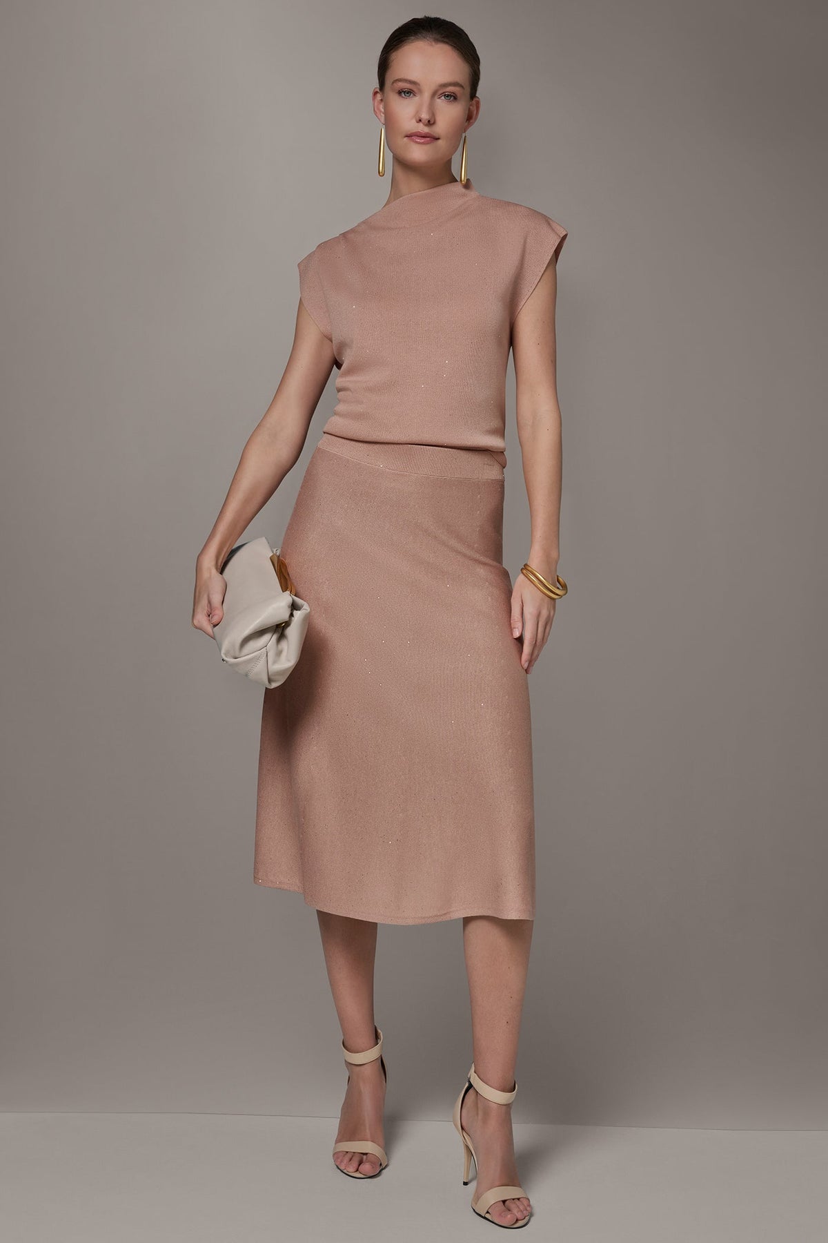 SEQUIN MIDI A-LINE SWEATER SKIRT - Umbria