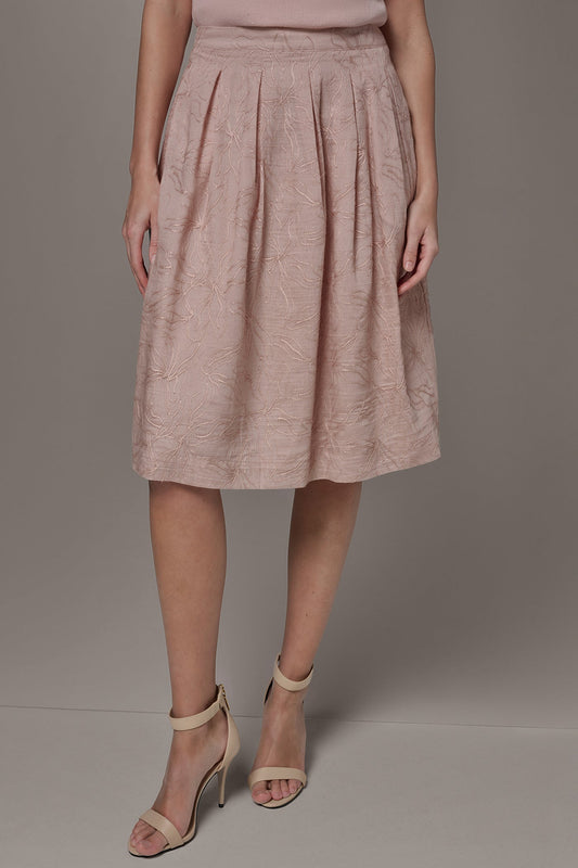 FLORAL EMBROIDERED PLEATED A-LINE SKIRT - Snow Petal