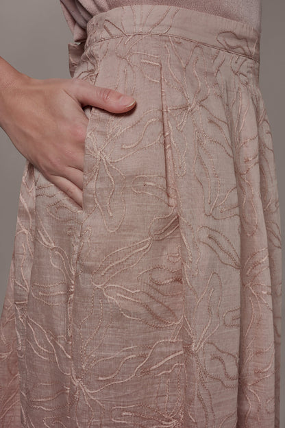 FLORAL EMBROIDERED PLEATED A-LINE SKIRT - Snow Petal