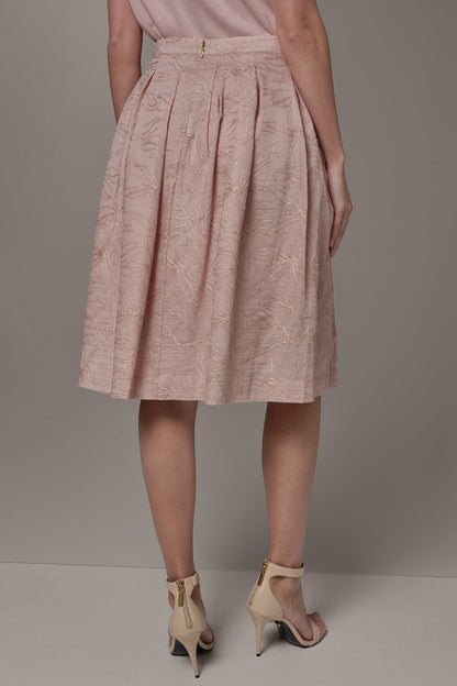 FLORAL EMBROIDERED PLEATED A-LINE SKIRT - Snow Petal