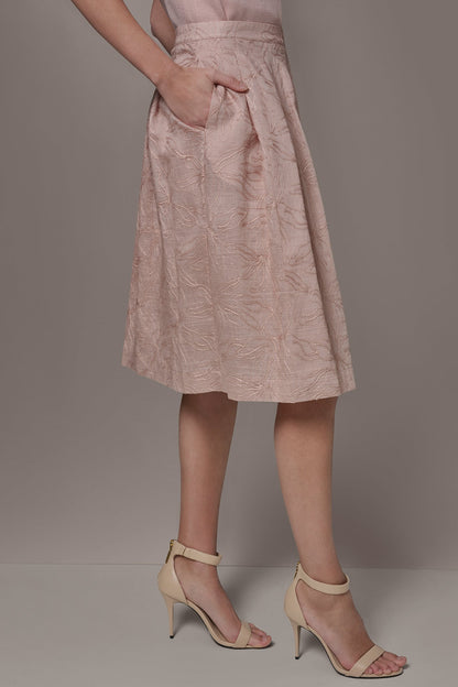 FLORAL EMBROIDERED PLEATED A-LINE SKIRT - Snow Petal