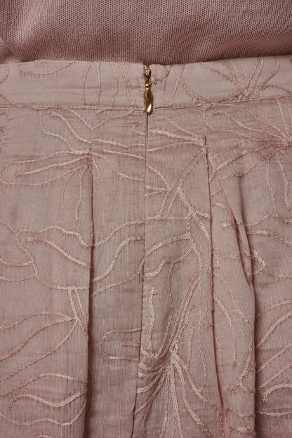 FLORAL EMBROIDERED PLEATED A-LINE SKIRT - Snow Petal