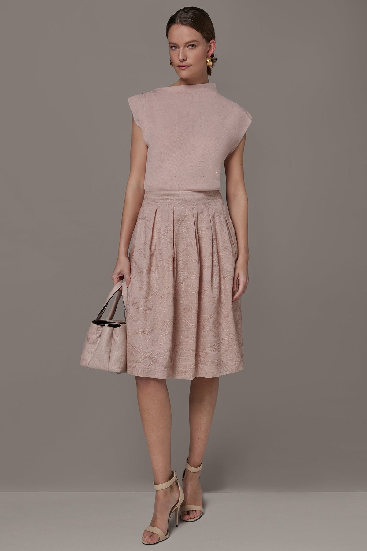 FLORAL EMBROIDERED PLEATED A-LINE SKIRT - Snow Petal