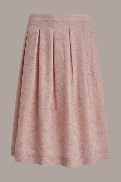 FLORAL EMBROIDERED PLEATED A-LINE SKIRT - Snow Petal
