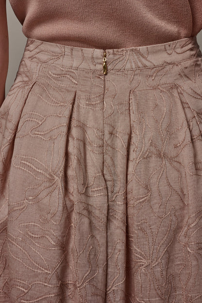 FLORAL EMBROIDERED PLEATED A-LINE SKIRT - Umbria