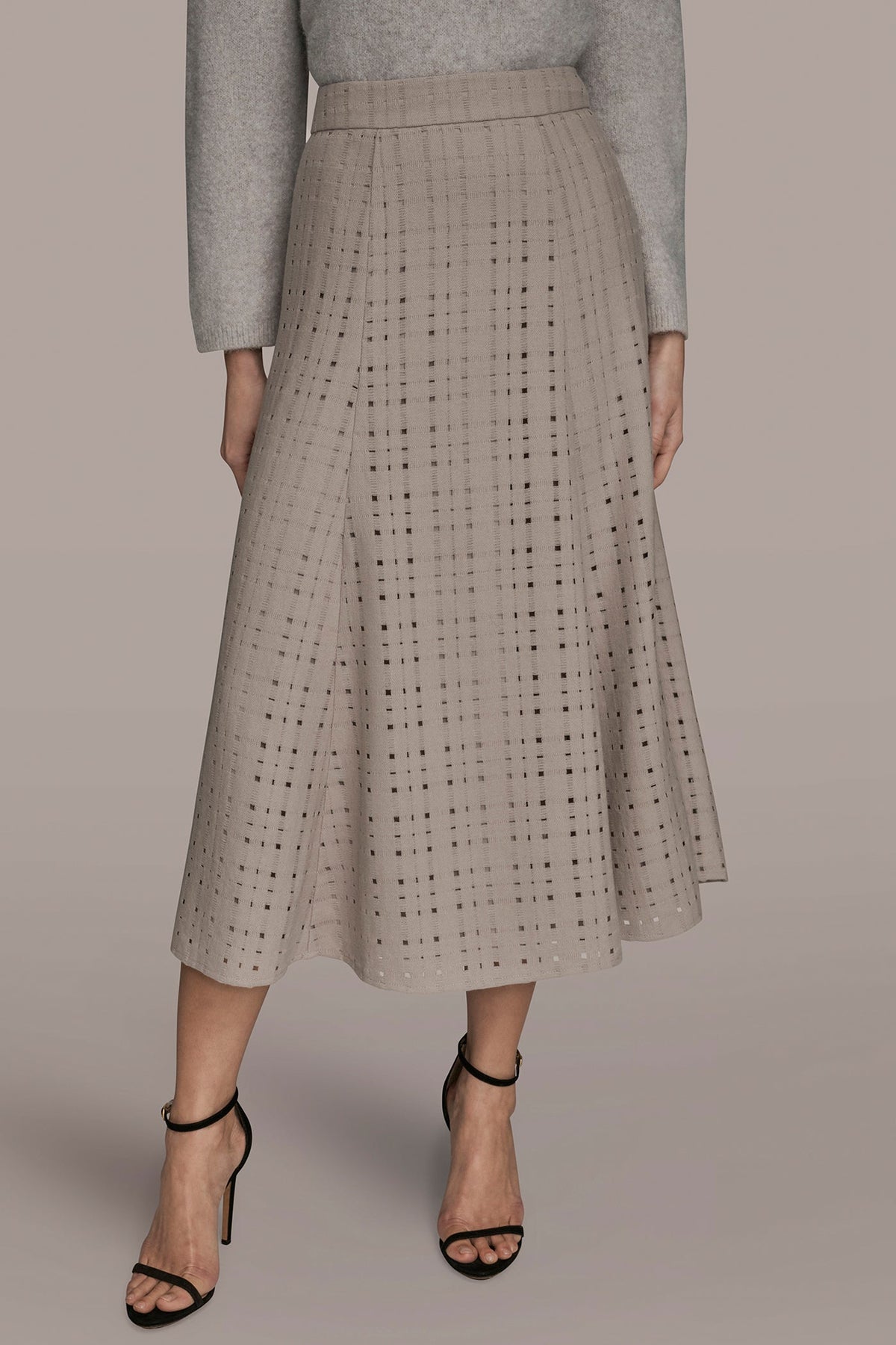 PERFORATED SWEATER MIDI A-LINE SKIRT - VAPOR