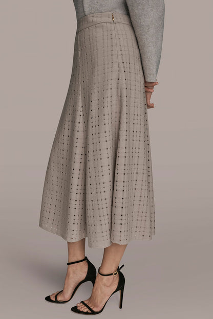 PERFORATED SWEATER MIDI A-LINE SKIRT - VAPOR