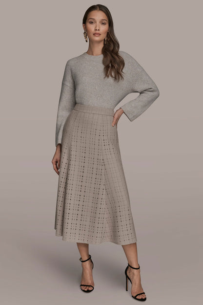 PERFORATED SWEATER MIDI A-LINE SKIRT - VAPOR