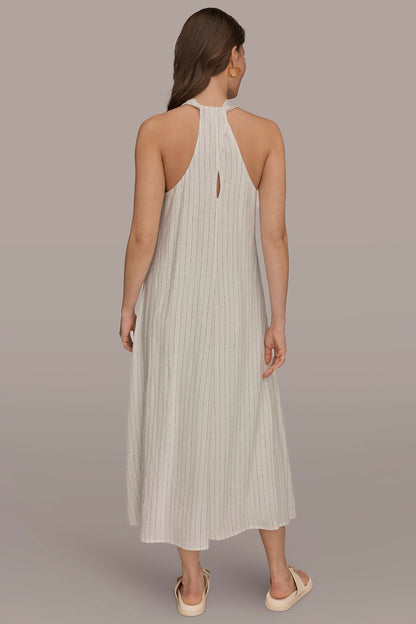 TWIST-BACK MIDI HALTER DRESS - Cream/Black