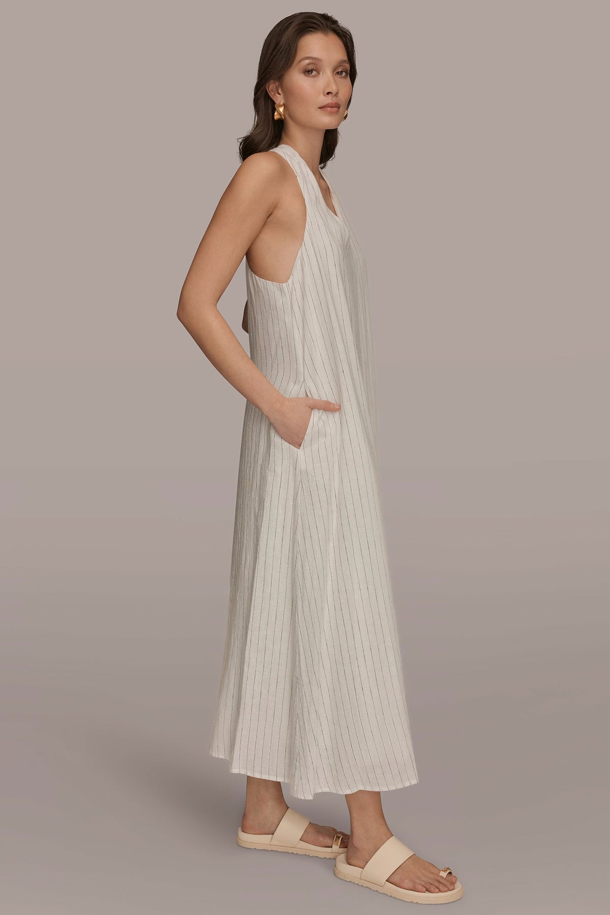 TWIST-BACK MIDI HALTER DRESS - Cream/Black