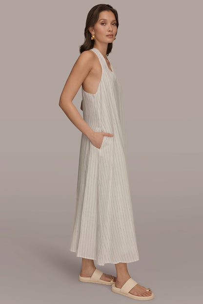 TWIST-BACK MIDI HALTER DRESS - Cream/Black