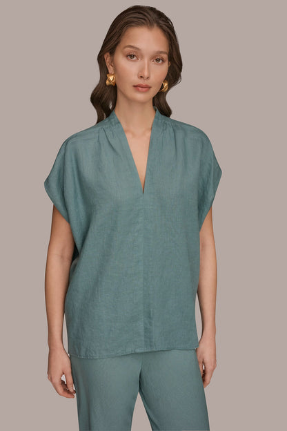 LINEN SLEEVELESS BLOUSE - Waterlily
