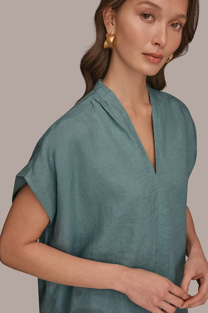 LINEN SLEEVELESS BLOUSE - Waterlily