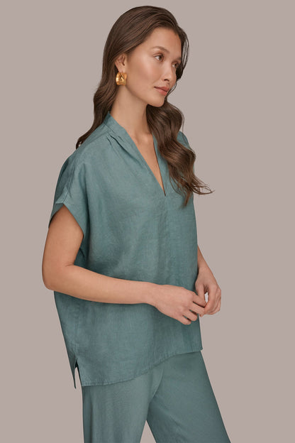 LINEN SLEEVELESS BLOUSE - Waterlily