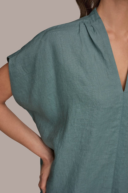 LINEN SLEEVELESS BLOUSE - Waterlily