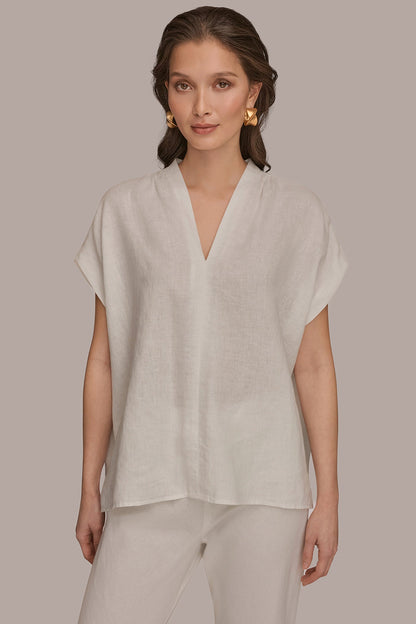 LINEN SLEEVELESS BLOUSE - Cream
