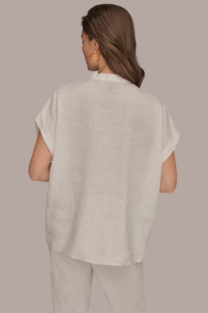 LINEN SLEEVELESS BLOUSE - Cream