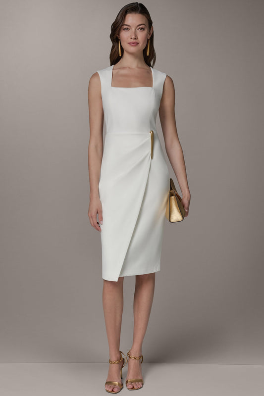 SLEEVELESS WRAP-EFFECT MIDI DRESS - Cream
