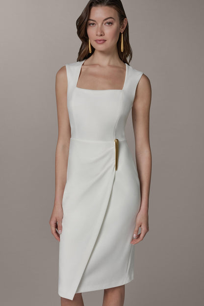 SLEEVELESS WRAP-EFFECT MIDI DRESS - Cream