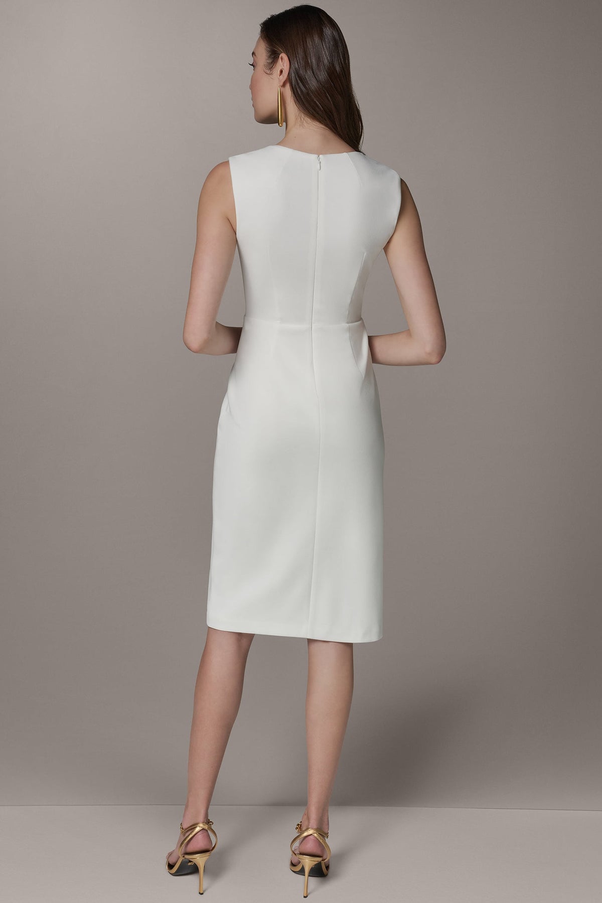 SLEEVELESS WRAP-EFFECT MIDI DRESS - Cream